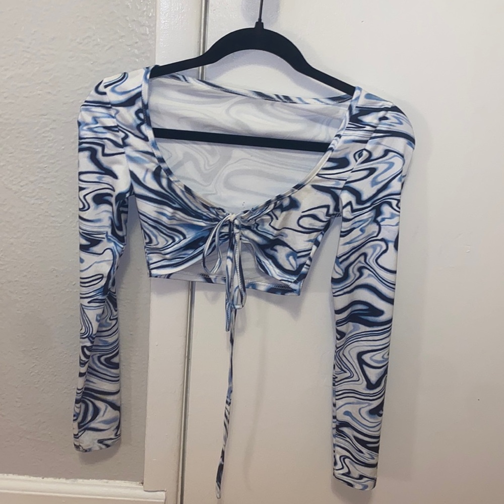 Shein Drawstring Tie Crop Top. Size XS. Blue and white.